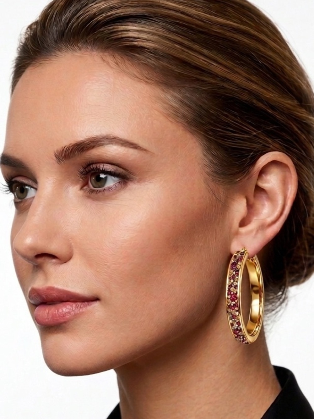 Kenneth Cole New York Signature Pave Crystal Hoop Earring - Gold Toned